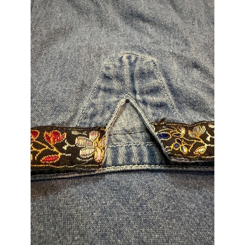 Vintage Oh Mama Denim Hand Embroidered Tunic Button Top 3/4 Sleeve Boho Artsy - Picture 4 of 8